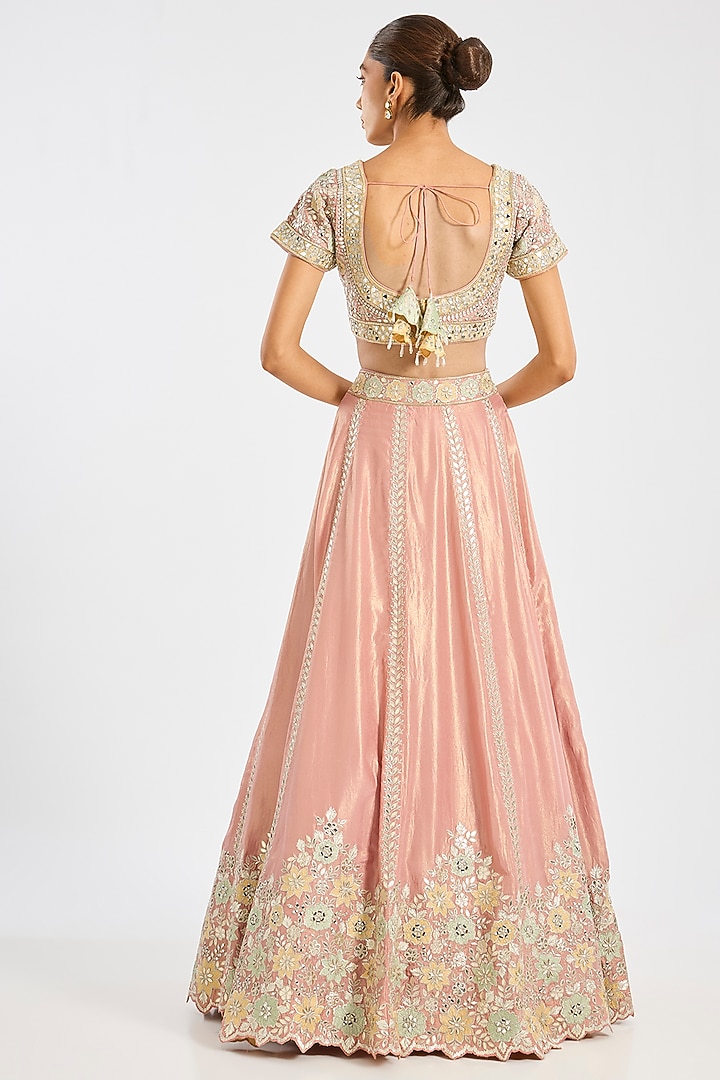 Pink Tissue Embroidered Wedding Lehenga Set by Suhino at Pernia's Pop Up Shop