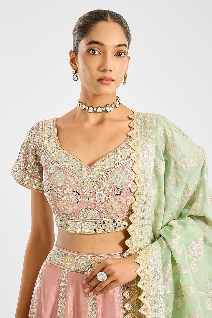 Pink Tissue Embroidered Wedding Lehenga Set by Suhino at Pernia's Pop Up Shop