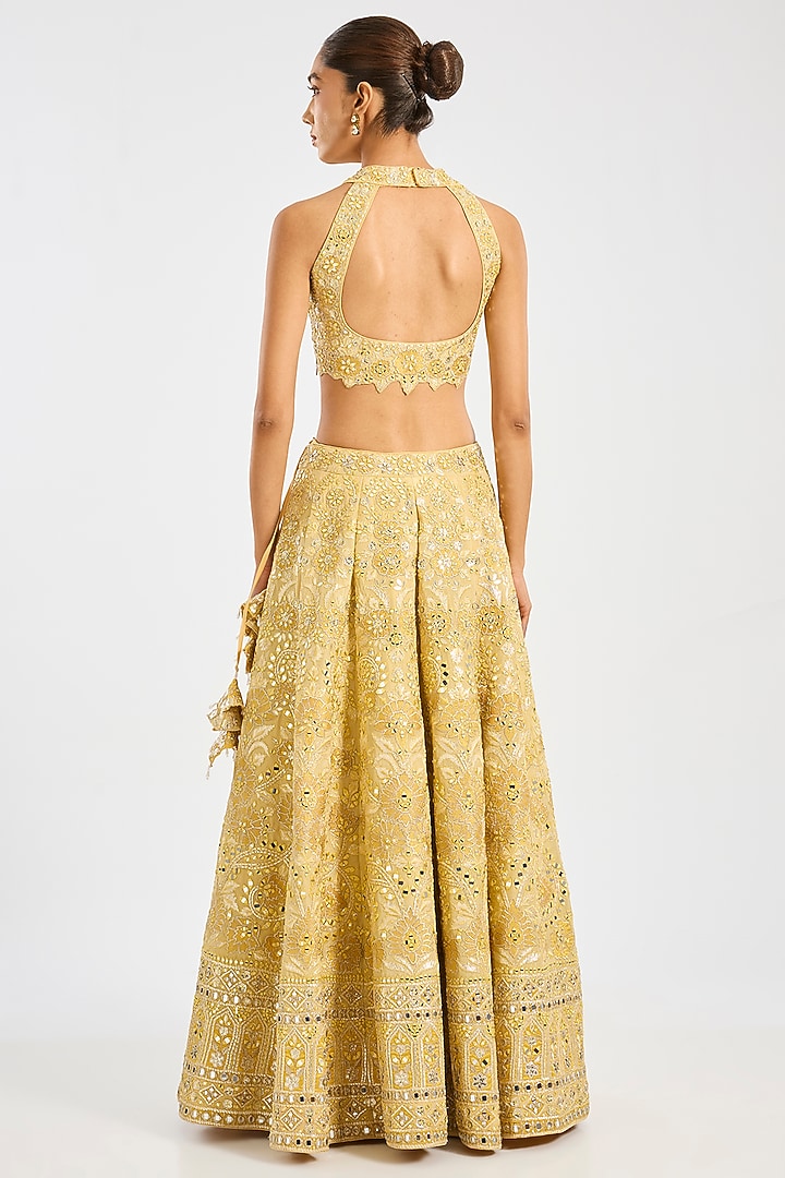 Yellow Tissue Embroidered Wedding Lehenga Set by Suhino at Pernia's Pop Up Shop