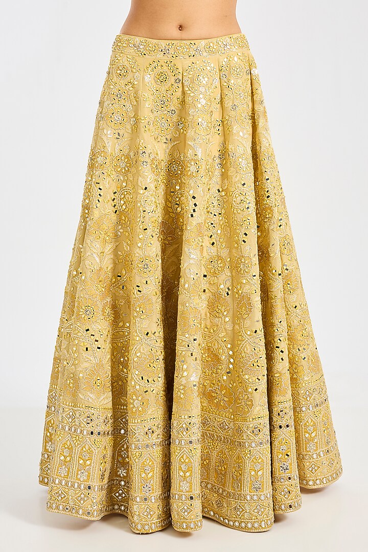 Yellow Tissue Embroidered Wedding Lehenga Set by Suhino at Pernia's Pop Up Shop