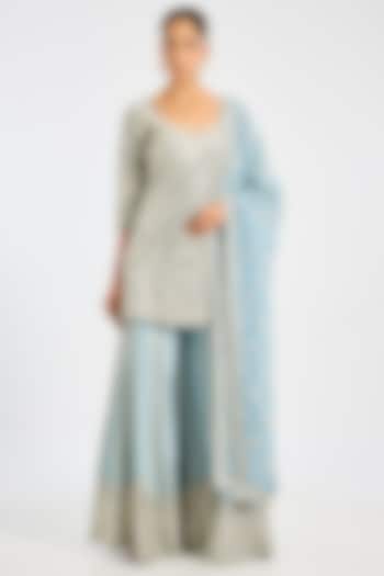 Blue Tissue Embroidered Wedding Sharara Set by Suhino at Pernia's Pop Up Shop