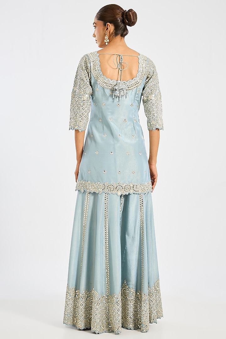 Blue Tissue Embroidered Wedding Sharara Set by Suhino at Pernia's Pop Up Shop