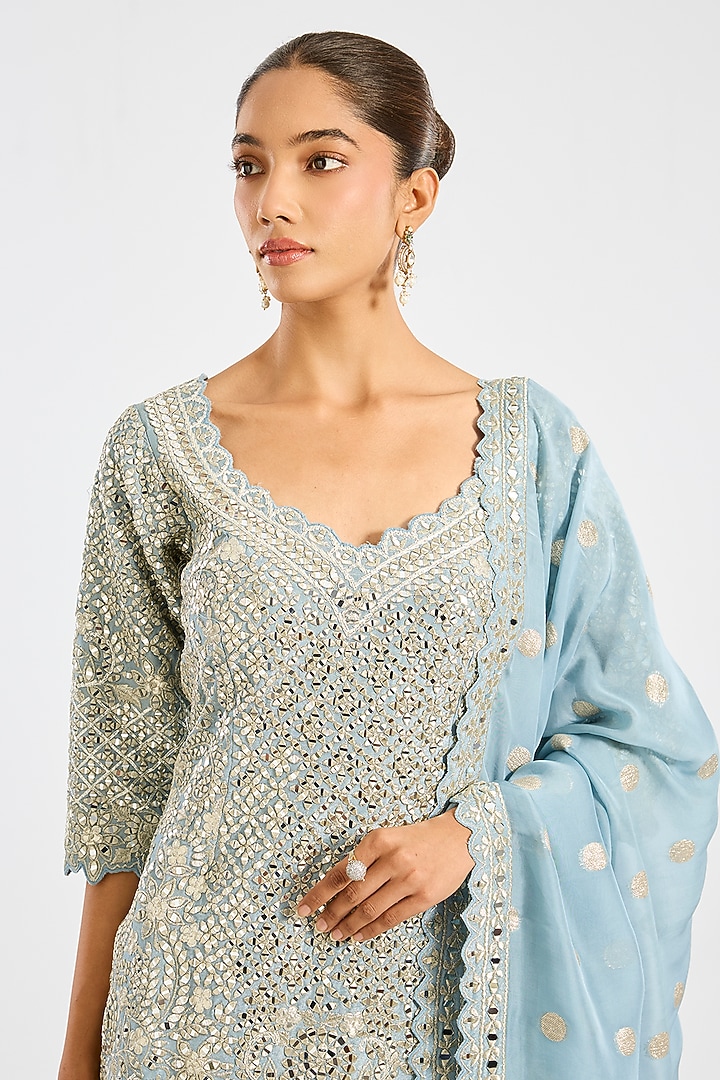 Blue Tissue Embroidered Wedding Sharara Set by Suhino at Pernia's Pop Up Shop