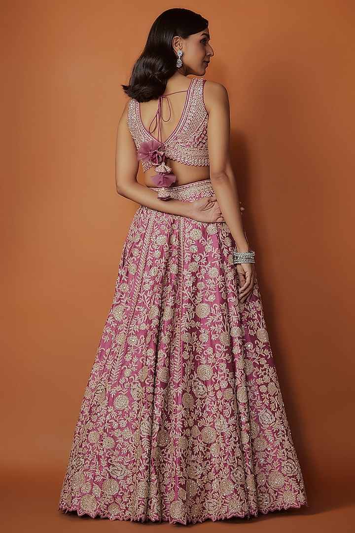 Magenta Slub Silk Cutdana Embroidered Wedding Lehenga Set by Suhino at Pernia's Pop Up Shop