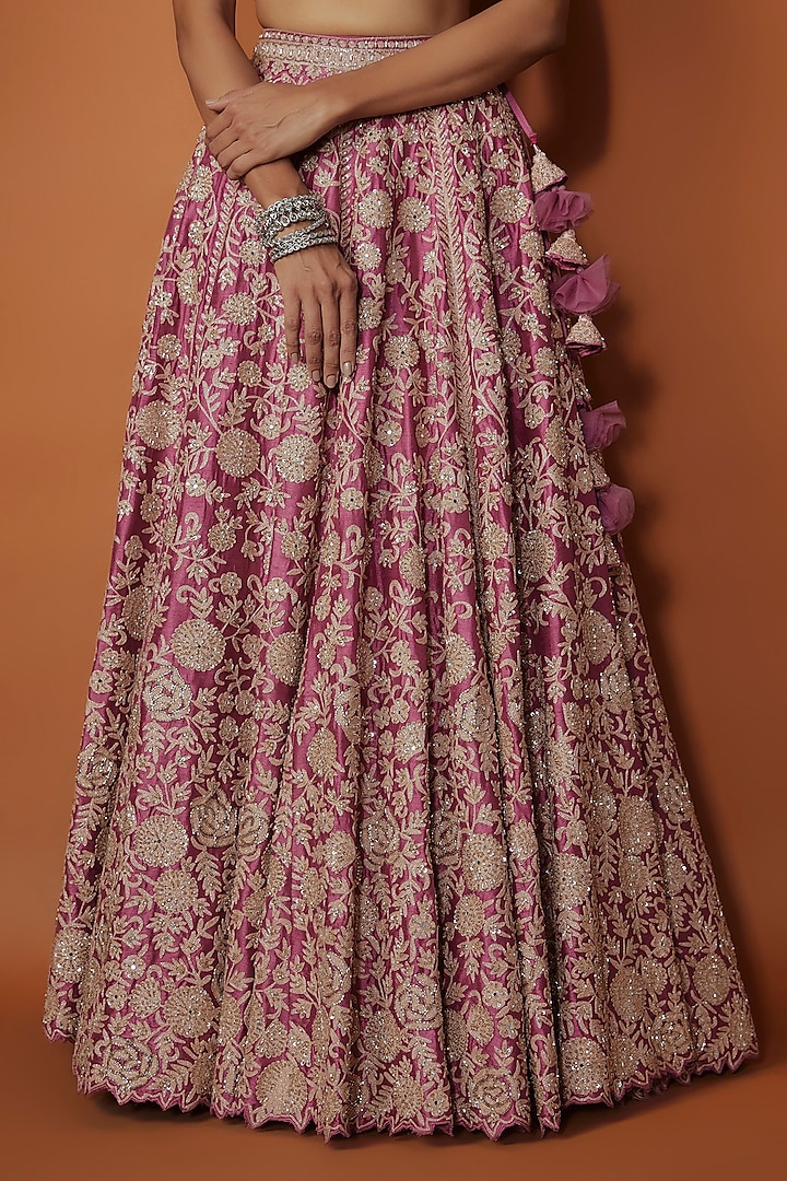 Magenta Slub Silk Cutdana Embroidered Wedding Lehenga Set by Suhino at Pernia's Pop Up Shop