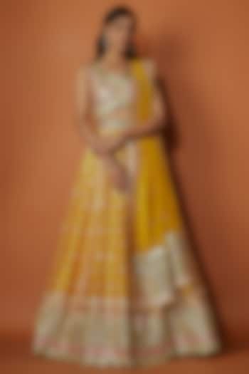 Yellow Slub Silk Cutdana Embroidered Wedding Lehenga Set by Suhino at Pernia's Pop Up Shop