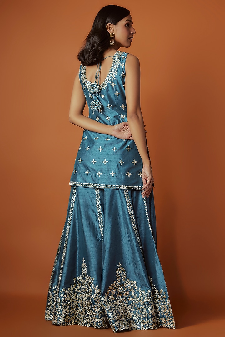 Teal Slub Silk Zari Embroidered Wedding Sharara Set by Suhino at Pernia's Pop Up Shop