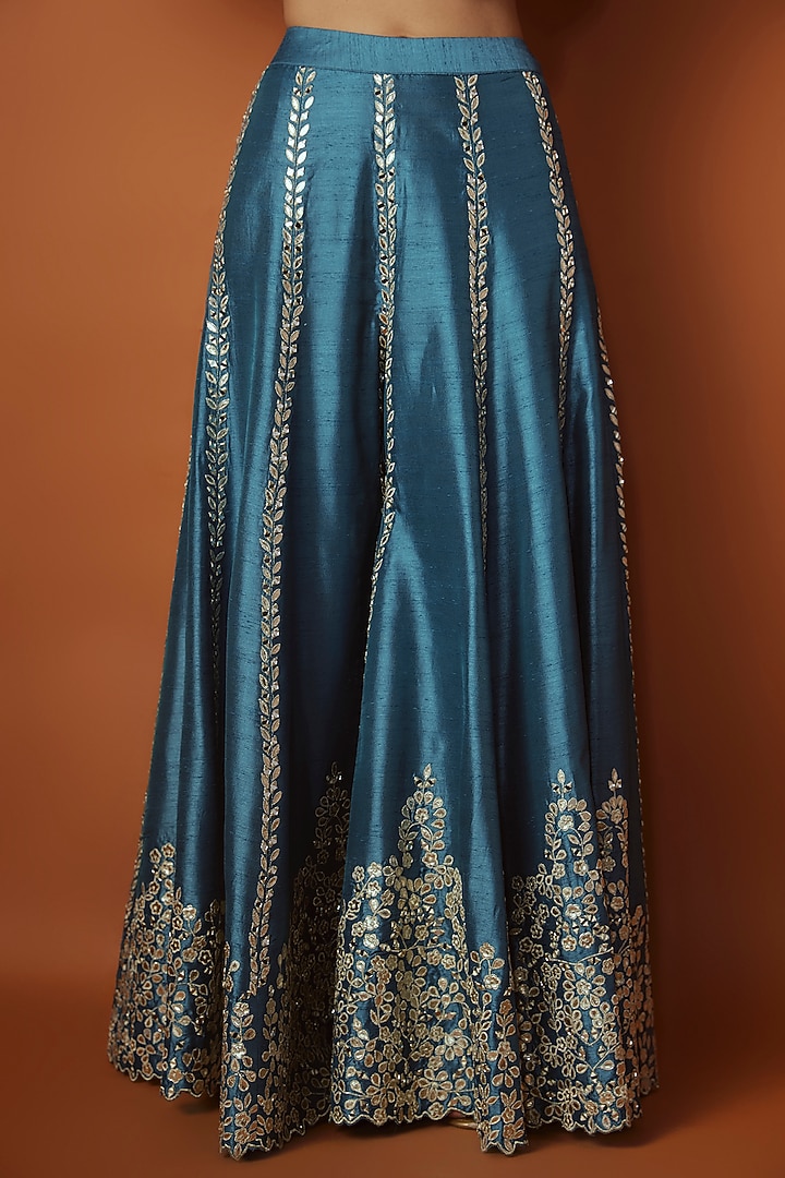 Teal Slub Silk Zari Embroidered Wedding Sharara Set by Suhino at Pernia's Pop Up Shop