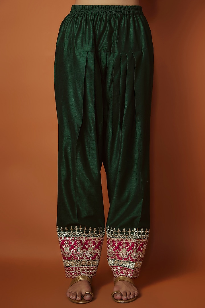 Green Slub Silk Mirror Embroidered Short Wedding Anarkali Set by Suhino at Pernia's Pop Up Shop