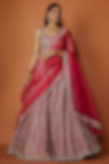 Pink Slub Silk Zari Embroidered Wedding Lehenga Set by Suhino at Pernia's Pop Up Shop