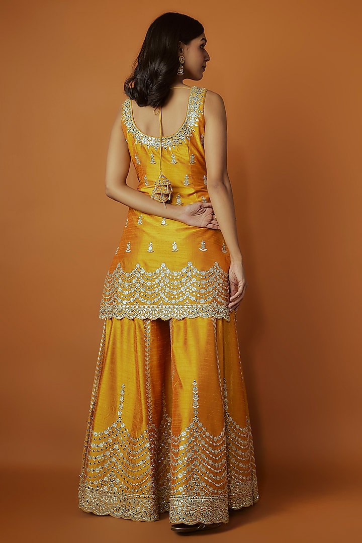 Yellow Slub Silk Zari Embroidered Wedding Sharara Set by Suhino at Pernia's Pop Up Shop