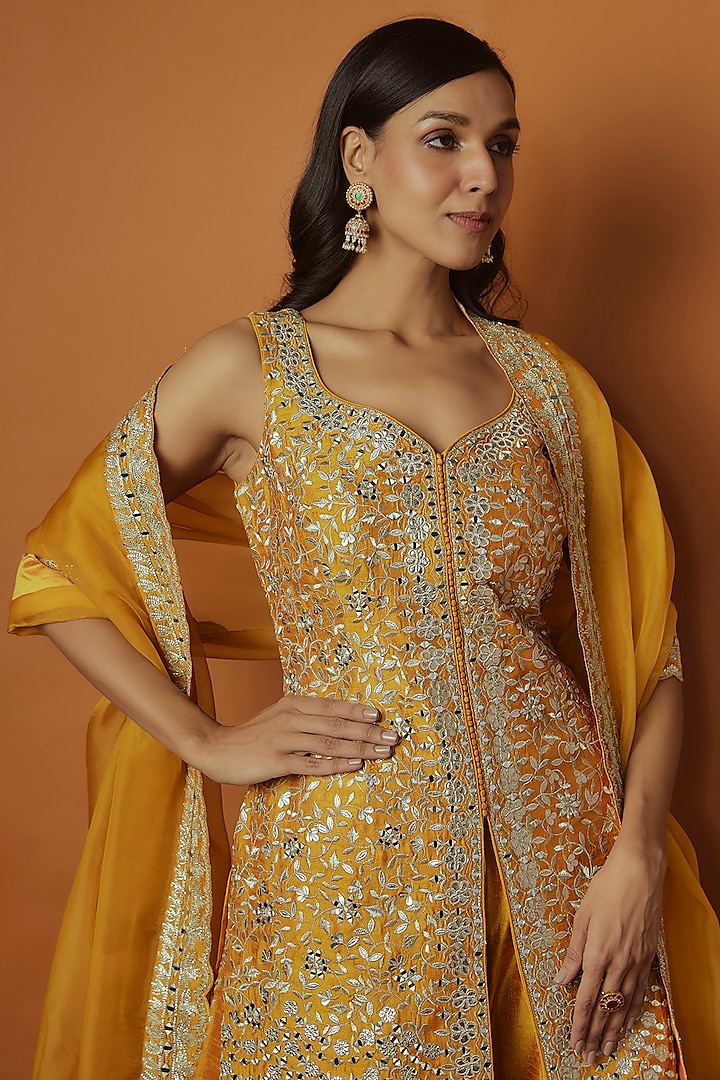Yellow Slub Silk Zari Embroidered Wedding Sharara Set by Suhino at Pernia's Pop Up Shop