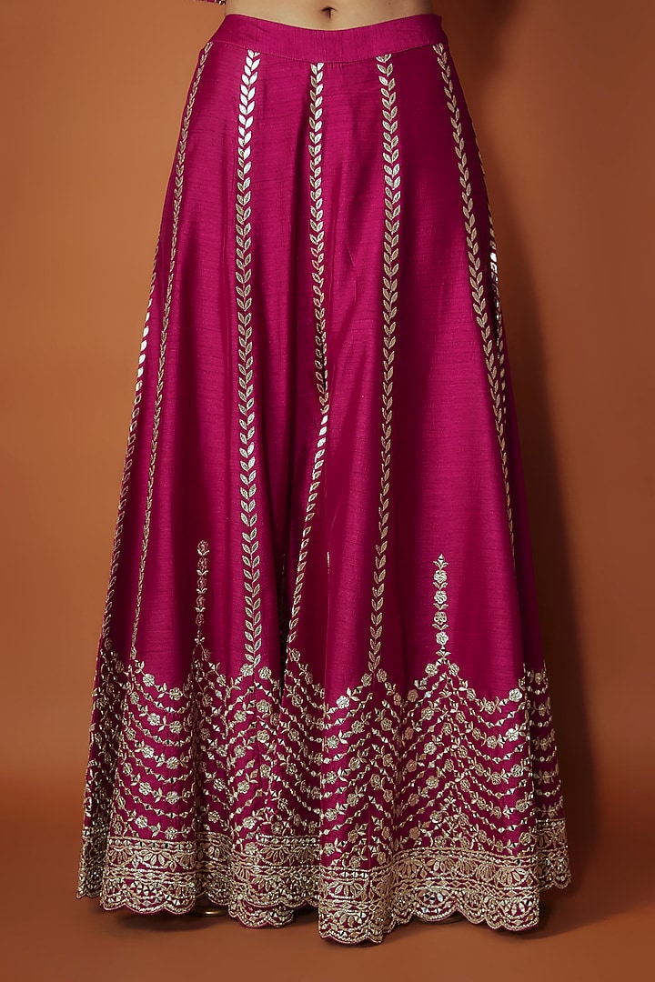 Rani Pink Slub Silk Zari Embroidered Wedding Sharara Set by Suhino at Pernia's Pop Up Shop