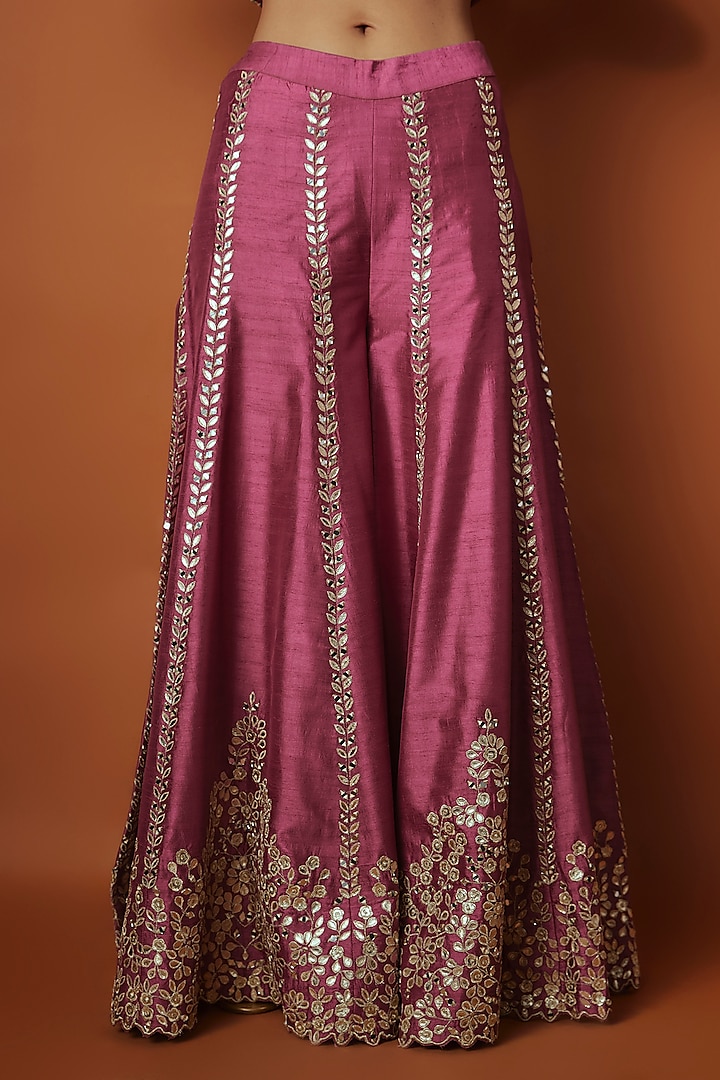 Dark Magenta Slub Silk Zari Embroidered Wedding Sharara Set by Suhino at Pernia's Pop Up Shop