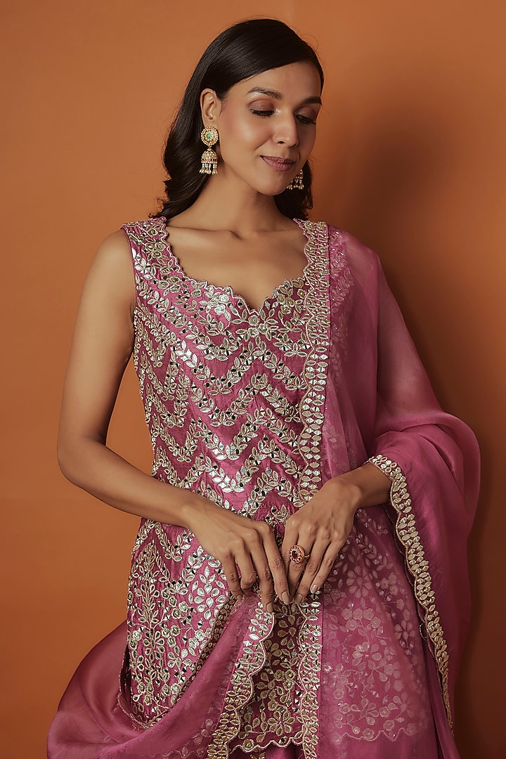 Dark Magenta Slub Silk Zari Embroidered Wedding Sharara Set by Suhino at Pernia's Pop Up Shop