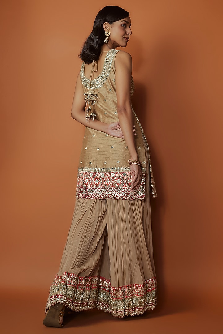 Beige Georgette Zari Embroidered Wedding Sharara Set by Suhino at Pernia's Pop Up Shop