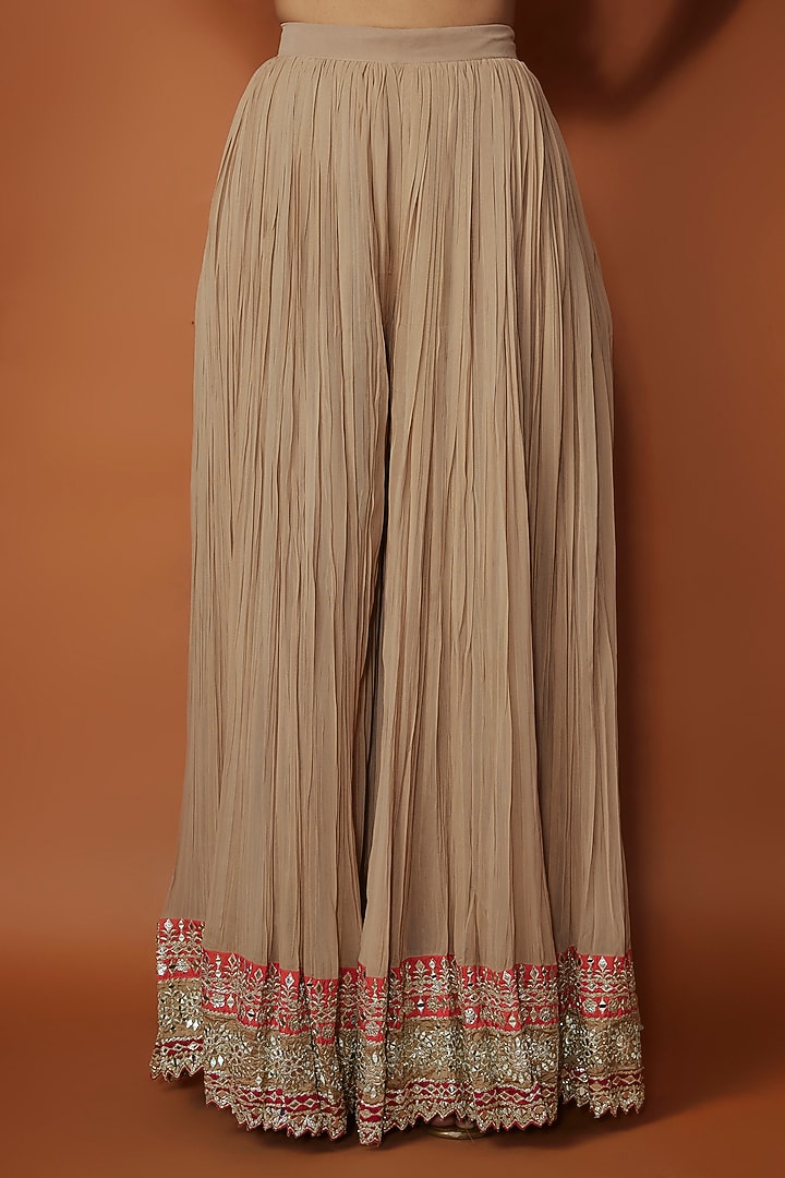 Beige Georgette Zari Embroidered Wedding Sharara Set by Suhino at Pernia's Pop Up Shop