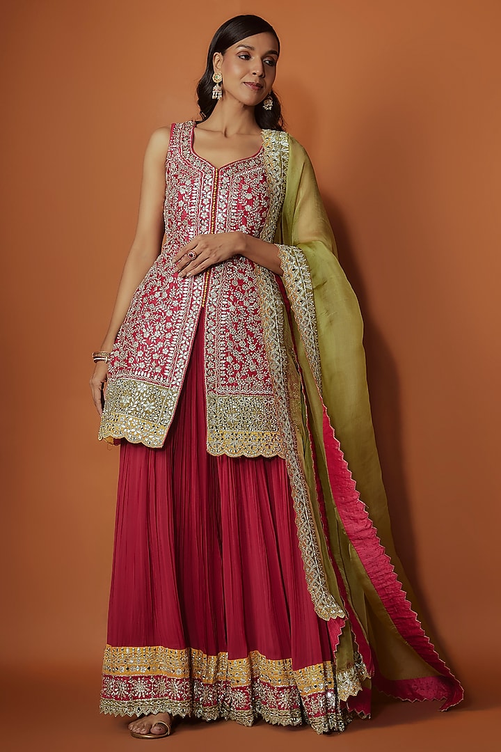 Pink Slub Silk Zari Embroidered Wedding Sharara Set by Suhino at Pernia's Pop Up Shop