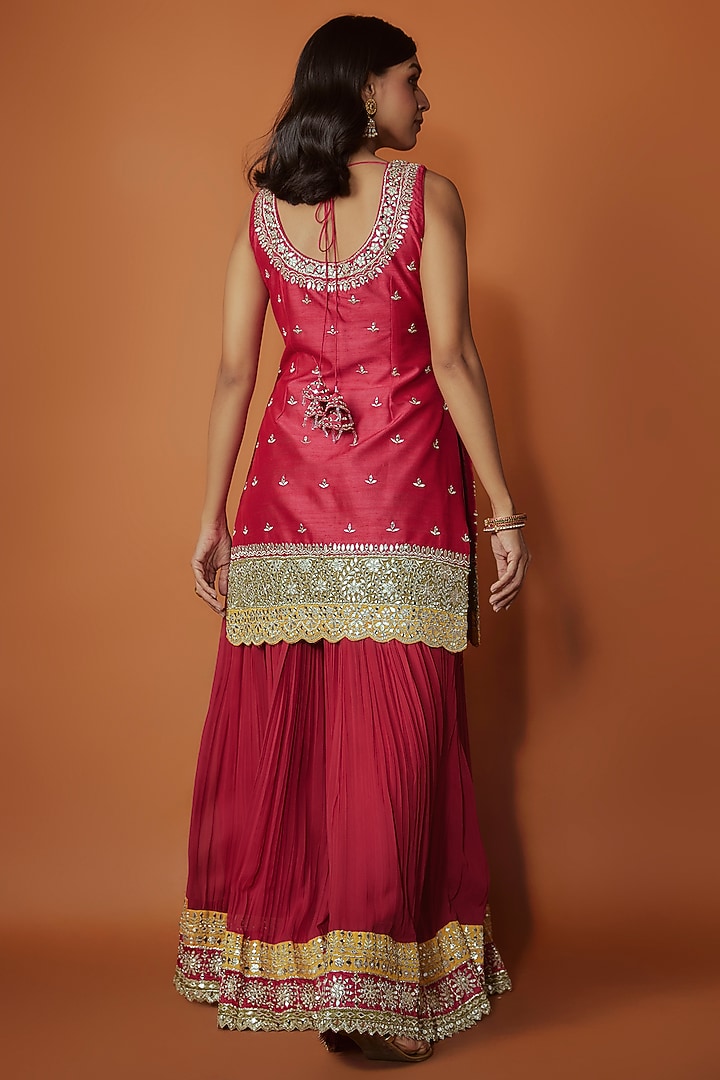 Pink Slub Silk Zari Embroidered Wedding Sharara Set by Suhino at Pernia's Pop Up Shop