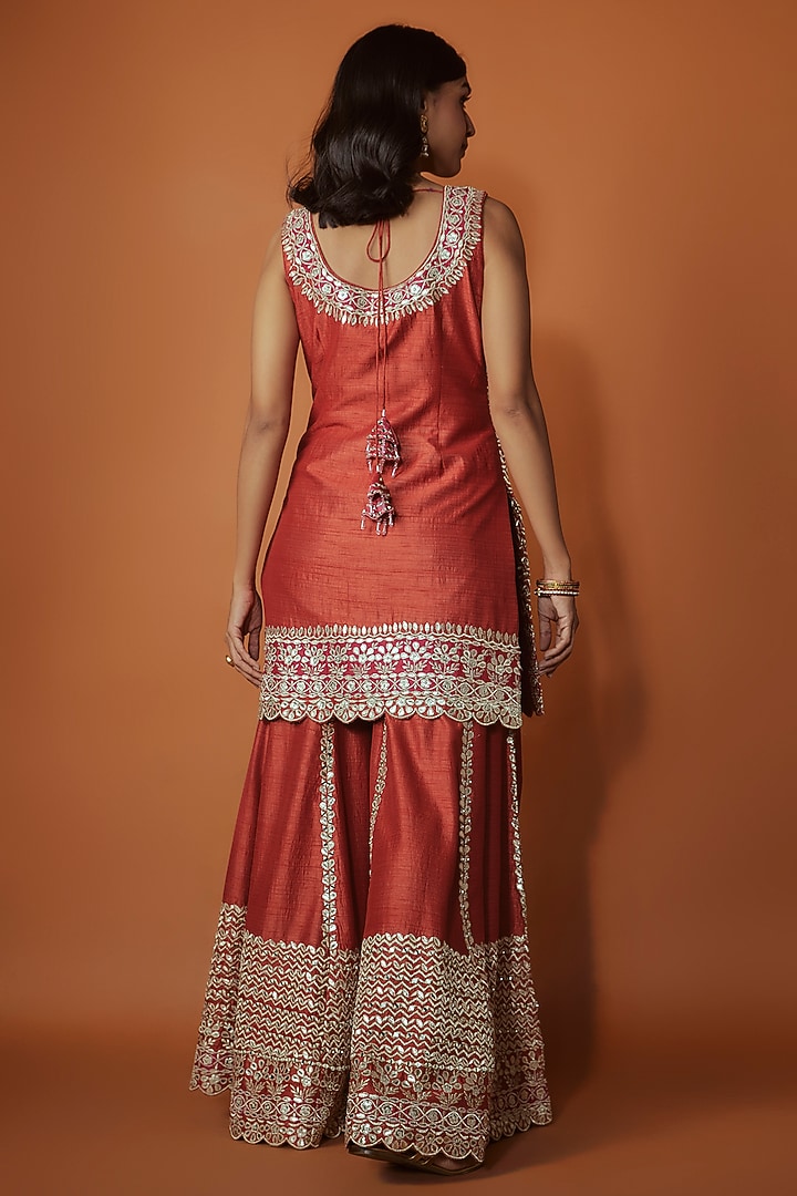 Rust Slub Silk Zari Embroidered Wedding Sharara Set by Suhino at Pernia's Pop Up Shop