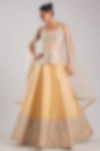 Yellow Slub Silk Resham Embroidered Wedding Lehenga Set by Suhino at Pernia's Pop Up Shop