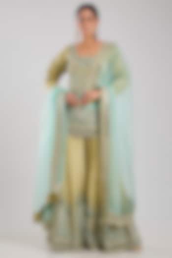 Green Organza Embroidered Wedding Sharara Set by Suhino at Pernia's Pop Up Shop