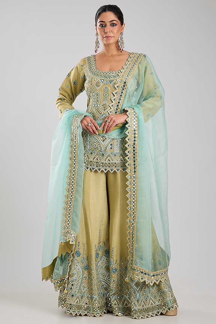 Green Organza Embroidered Wedding Sharara Set by Suhino at Pernia's Pop Up Shop