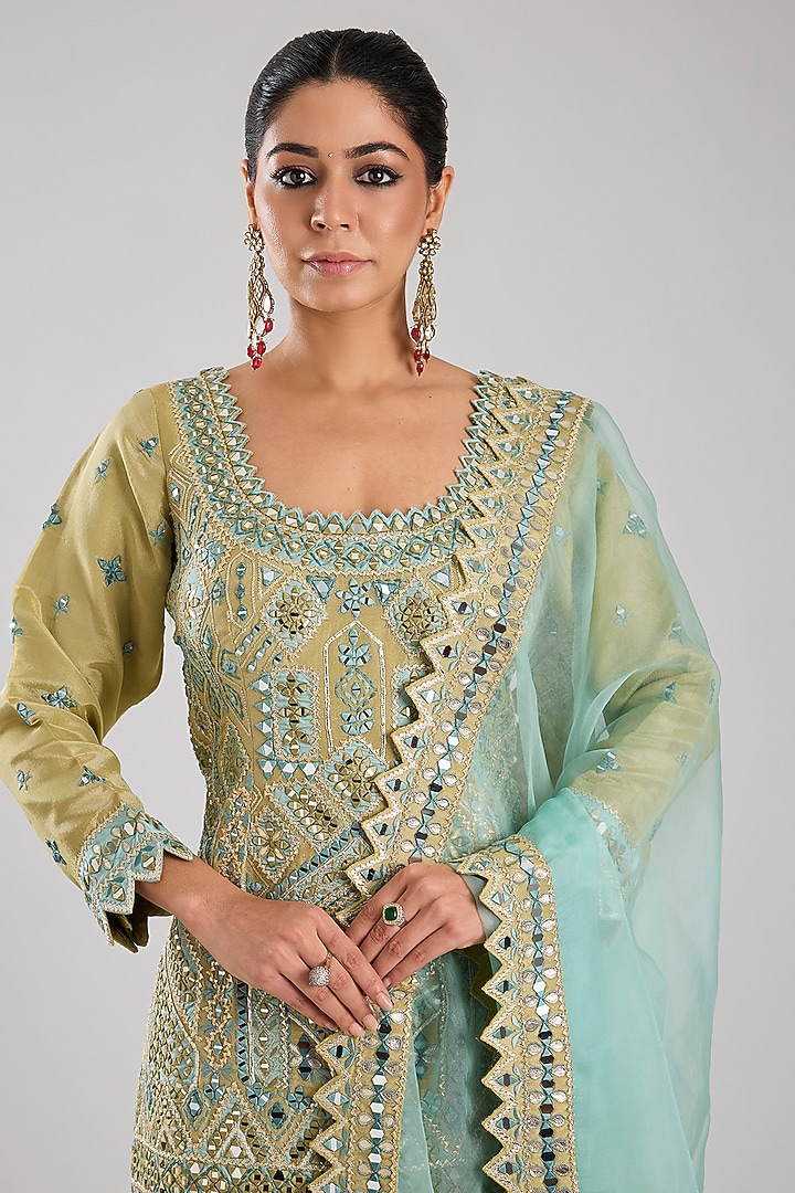 Green Organza Embroidered Wedding Sharara Set by Suhino at Pernia's Pop Up Shop