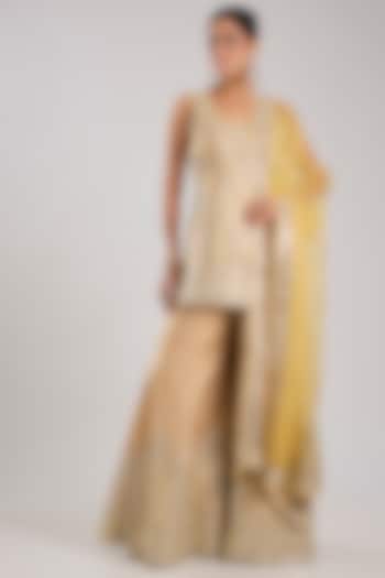 Champagne Slub Silk Embroidered Wedding Sharara Set by Suhino at Pernia's Pop Up Shop