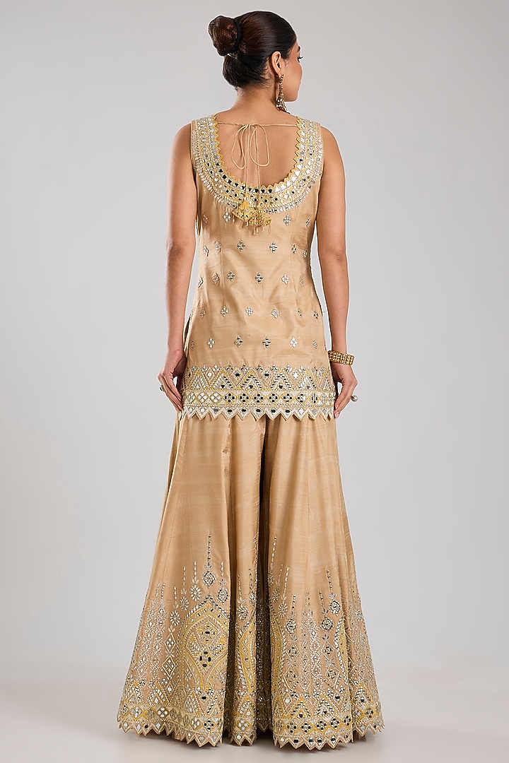 Champagne Slub Silk Embroidered Wedding Sharara Set by Suhino at Pernia's Pop Up Shop