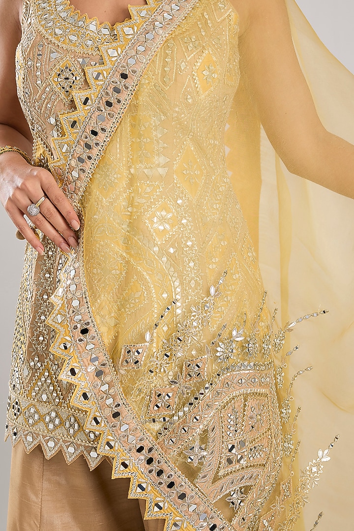 Champagne Slub Silk Embroidered Wedding Sharara Set by Suhino at Pernia's Pop Up Shop