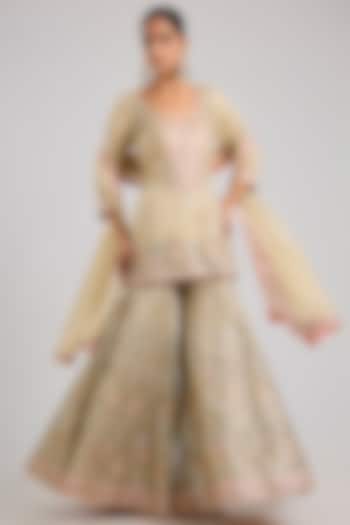 Ivory Tissue Patch & Mirror Embroidered Wedding Sharara Set by Suhino at Pernia's Pop Up Shop