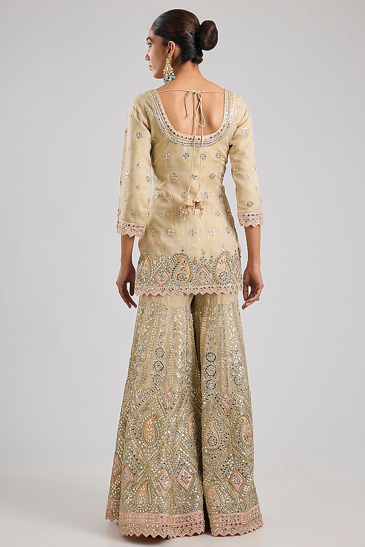Ivory Tissue Patch & Mirror Embroidered Wedding Sharara Set by Suhino at Pernia's Pop Up Shop