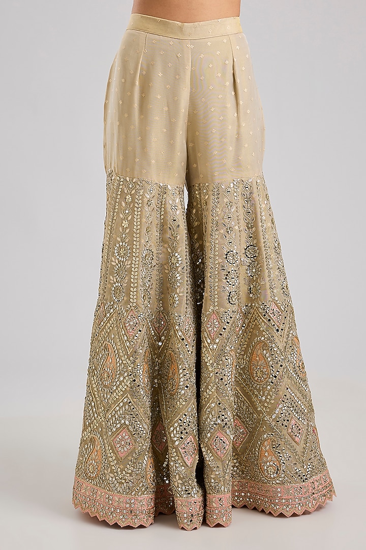 Ivory Tissue Patch & Mirror Embroidered Wedding Sharara Set by Suhino at Pernia's Pop Up Shop