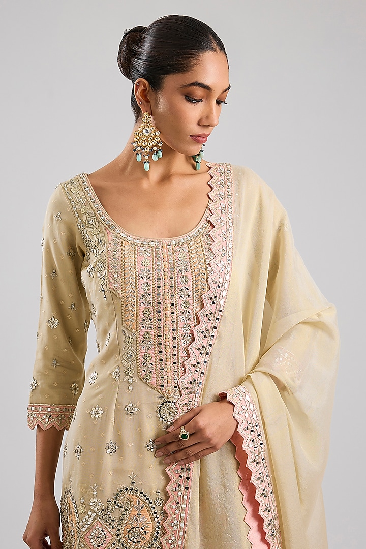 Ivory Tissue Patch & Mirror Embroidered Wedding Sharara Set by Suhino at Pernia's Pop Up Shop