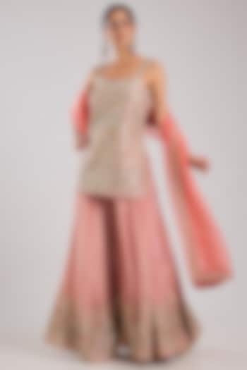 Pink Tissue Embroidered Wedding Sharara Set by Suhino at Pernia's Pop Up Shop