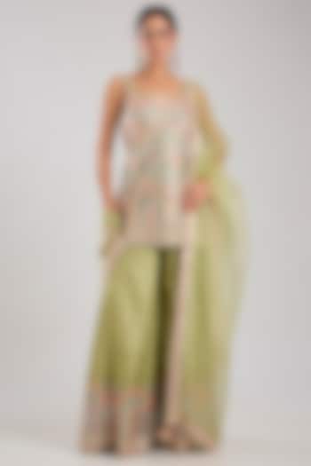 Green Tissue Embroidered Wedding Sharara Set by Suhino at Pernia's Pop Up Shop