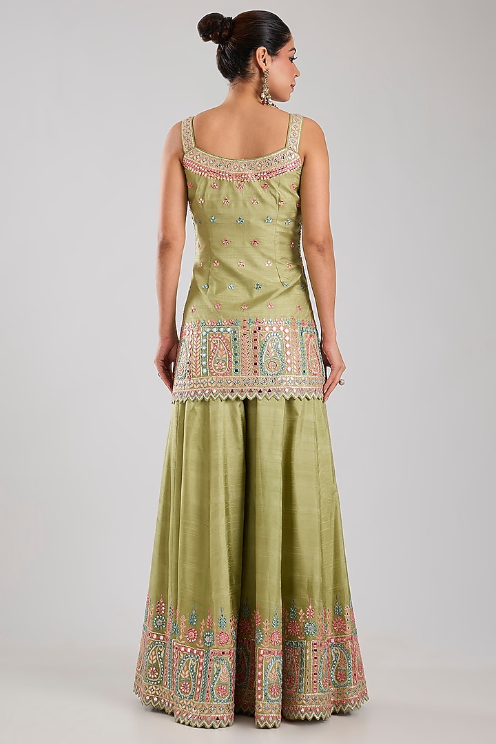 Green Tissue Embroidered Wedding Sharara Set by Suhino at Pernia's Pop Up Shop