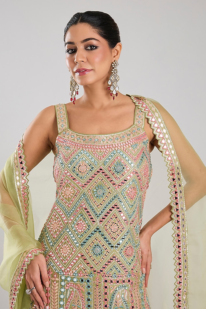 Green Tissue Embroidered Wedding Sharara Set by Suhino at Pernia's Pop Up Shop