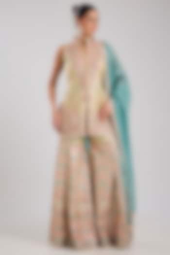 Dusty Green Tissue Embroidered Wedding Sharara Set by Suhino at Pernia's Pop Up Shop