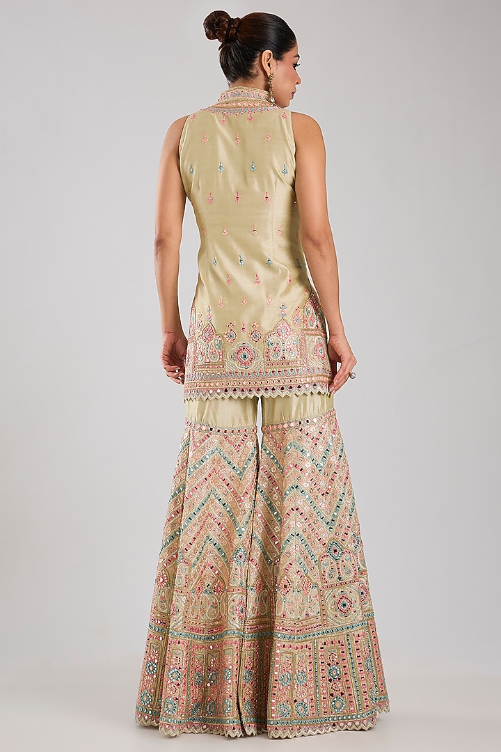 Dusty Green Tissue Embroidered Wedding Sharara Set by Suhino at Pernia's Pop Up Shop