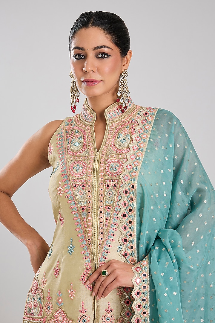 Dusty Green Tissue Embroidered Wedding Sharara Set by Suhino at Pernia's Pop Up Shop