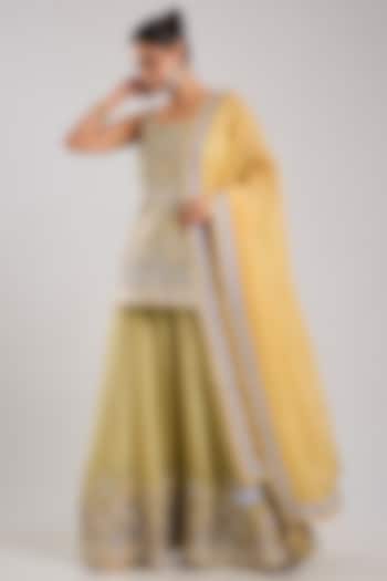 Green Tissue Embroidered Wedding Sharara Set by Suhino at Pernia's Pop Up Shop