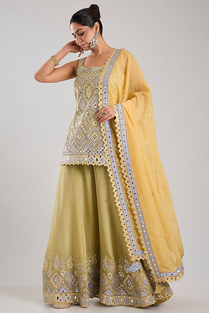 Green Tissue Embroidered Wedding Sharara Set by Suhino at Pernia's Pop Up Shop