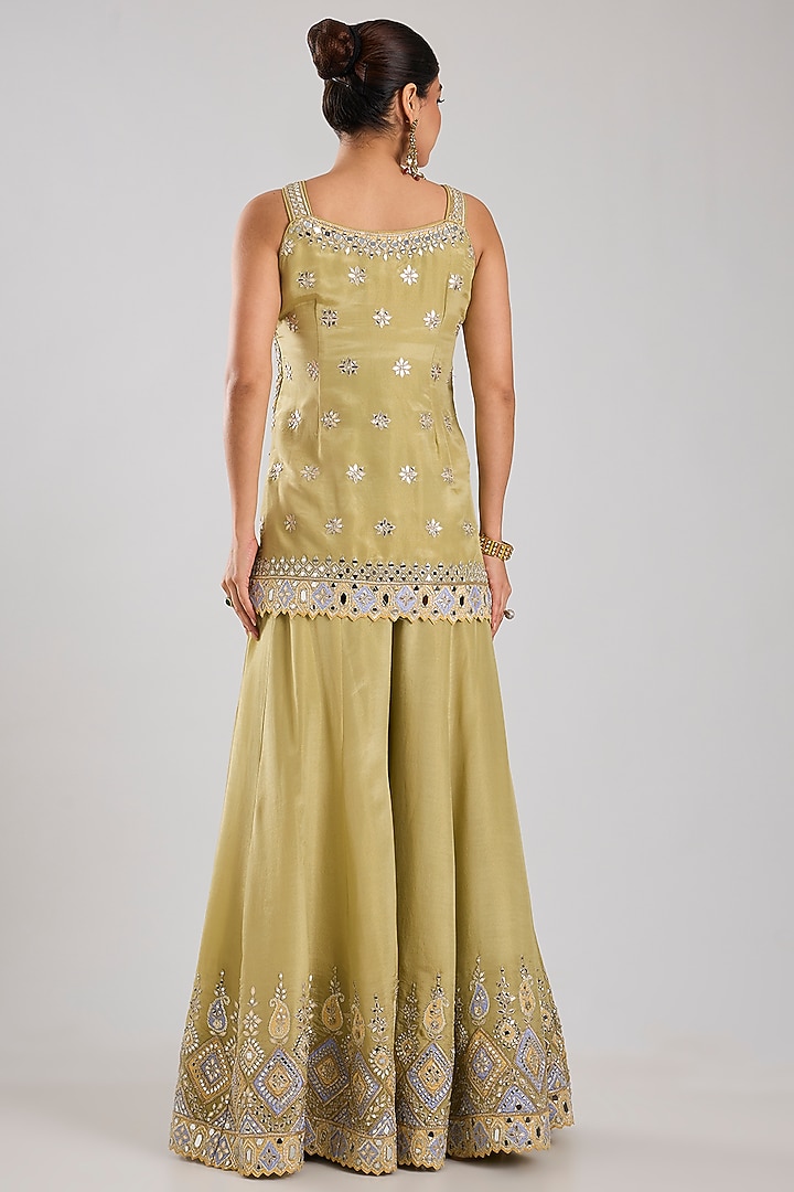 Green Tissue Embroidered Wedding Sharara Set by Suhino at Pernia's Pop Up Shop