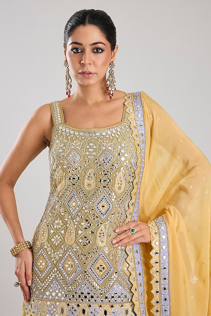 Green Tissue Embroidered Wedding Sharara Set by Suhino at Pernia's Pop Up Shop