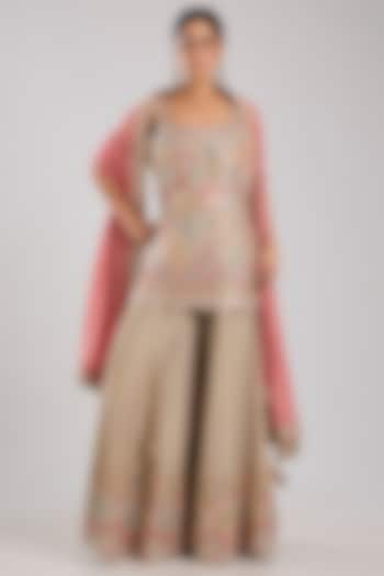 Grey Tissue Embroidered Wedding Sharara Set by Suhino at Pernia's Pop Up Shop