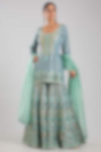 Blue Tissue Embroidered Gharara Set by Suhino at Pernia's Pop Up Shop