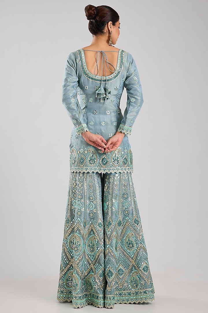 Blue Tissue Embroidered Gharara Set by Suhino at Pernia's Pop Up Shop