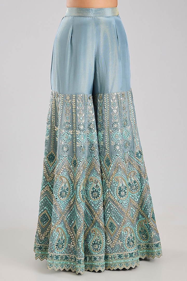 Blue Tissue Embroidered Gharara Set by Suhino at Pernia's Pop Up Shop